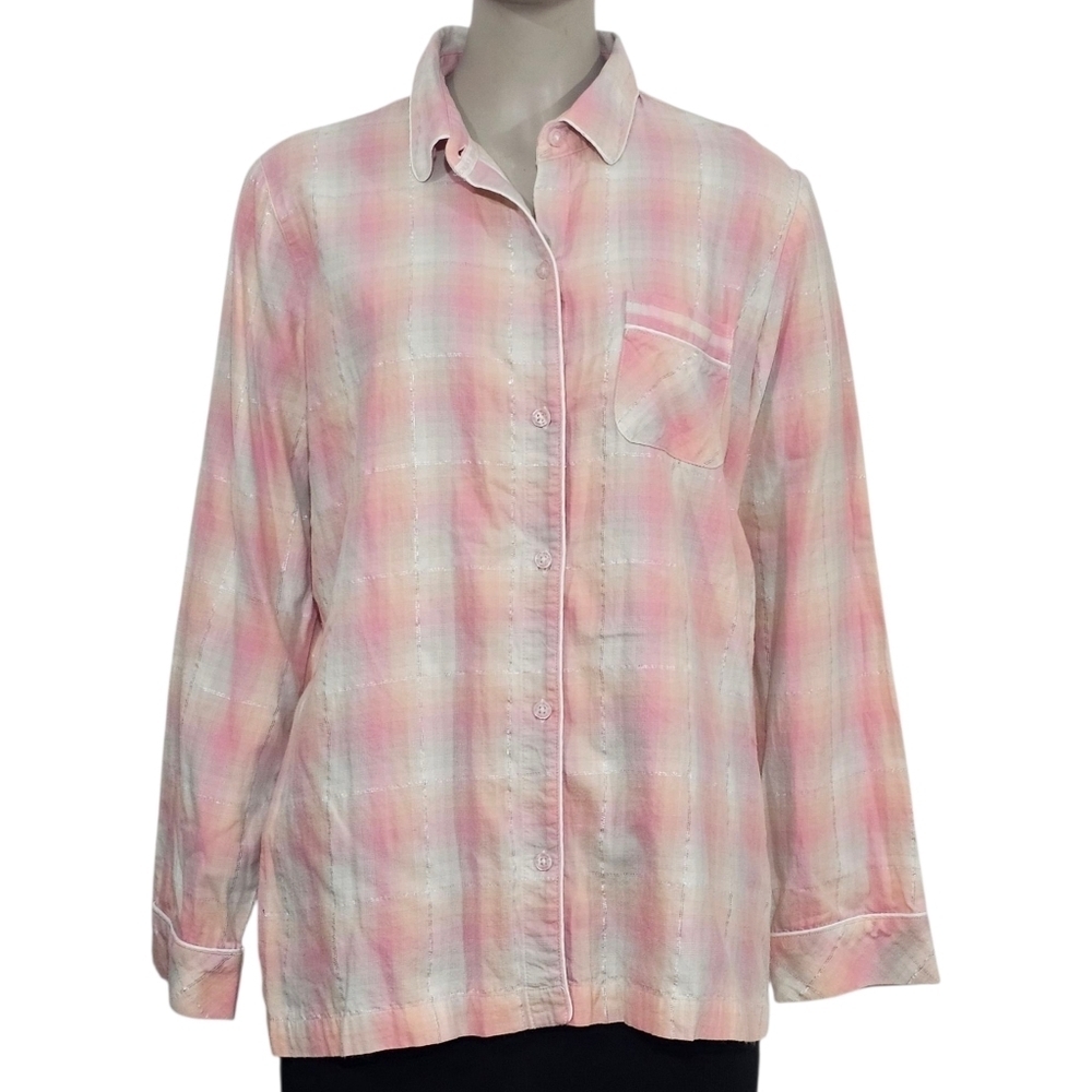 Victoria's Secret Pink and Cream Plaid Pajama Top Size S